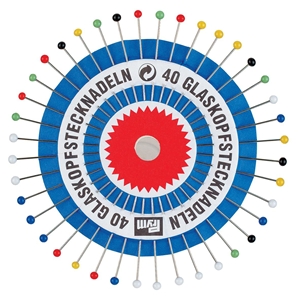 Knappnålar med huvud av glas, blandade färger, separerade
