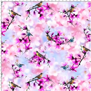 Digitaltryck småfåglar i blom - Rosa