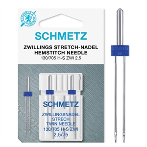 Tvilling-stretch nål 2,5mm/75 2-pack