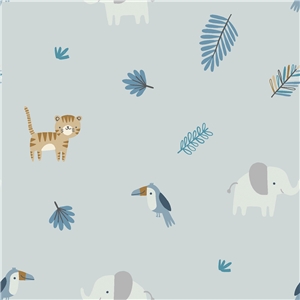 Animals and blue leaves on light blue