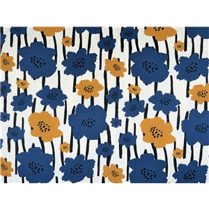Tecknade blommor med streck Blå Senap