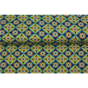 Retro flowers pattern - Green Blue Yellow