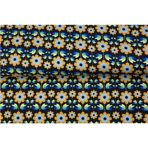 Retro flowers with stalks on Black