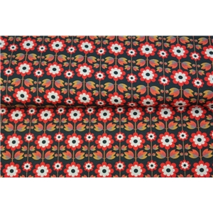 Retro - Red flowers with stalks on Black