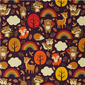 Happy forest animals with rainbows