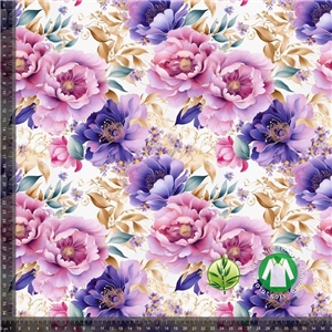 Digitaltryckt Bambu Golden flowers Pink Purple