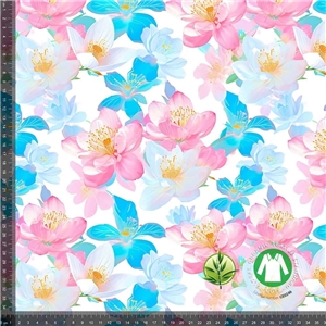 Digitaltryckt Bambu Spring flowers Blue Pink