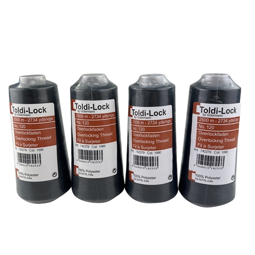 Fil à Surjeteuse Gutermann Toldi-Lock – Lot De 4 Cônes Noir 2500 M, 100% Polyester, Résistant