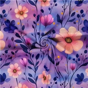 Vackra Lila Blomster Ribbad Jersey