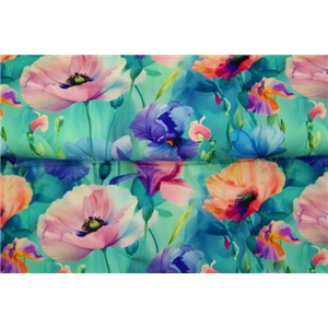 Aquarel poppy flowers turkos