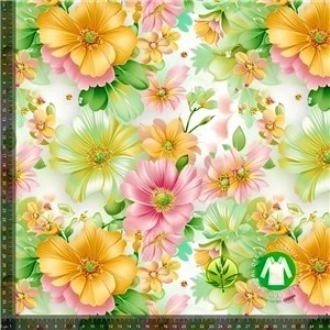Digitaltryckt Bambu Flowers Pastel Green Yellow