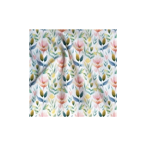 Ribbad Jersey - Ljusa Röda Blommor och Blad