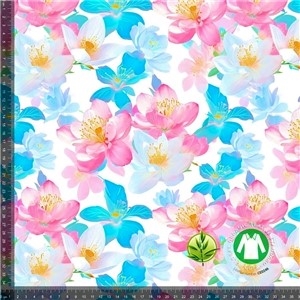 Digitaltryckt Bambu Spring flowers Blue Pink
