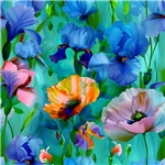 Aquarel poppy flowers Turkosgrön
