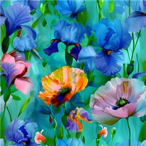 Aquarel poppy flowers Turkosgrön