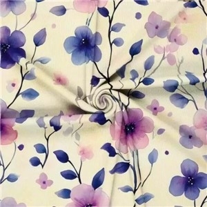 Lila Blomster Ribbad Jersey