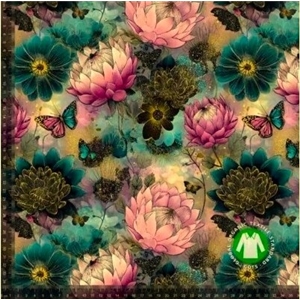 Fjärilar och blommor i blått och rosa