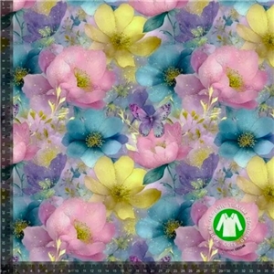 Pastellblommor och fjärilar