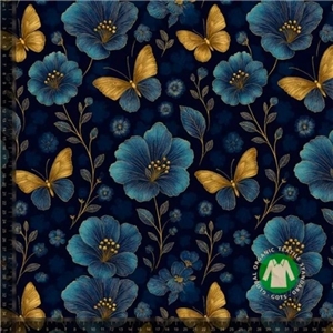 Blå blommor och fjärilar