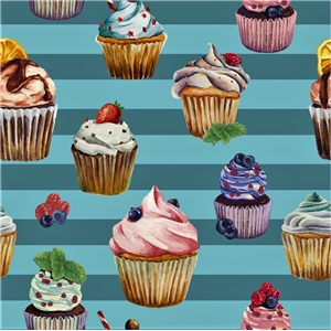 Muffin Cupcake Turkos Blå Rand