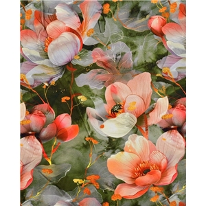 Digitaltryckt Bambu - Poppy Flower Grön