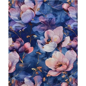Digitaltryckt Bambu - Poppy Flower Blå